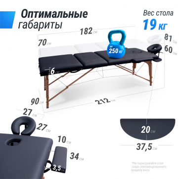 Массажный стол UNIX Standard 3 Section Black - 6